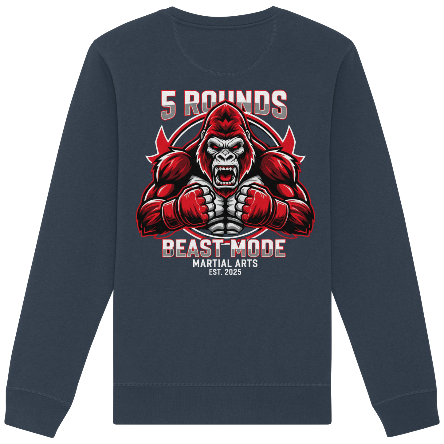 5 ROUNDS BEAST MODE Gorilla Motive Rot Weis Schwarz Farben Stick und DTF - Organic Basic Unisex Sweatshirt