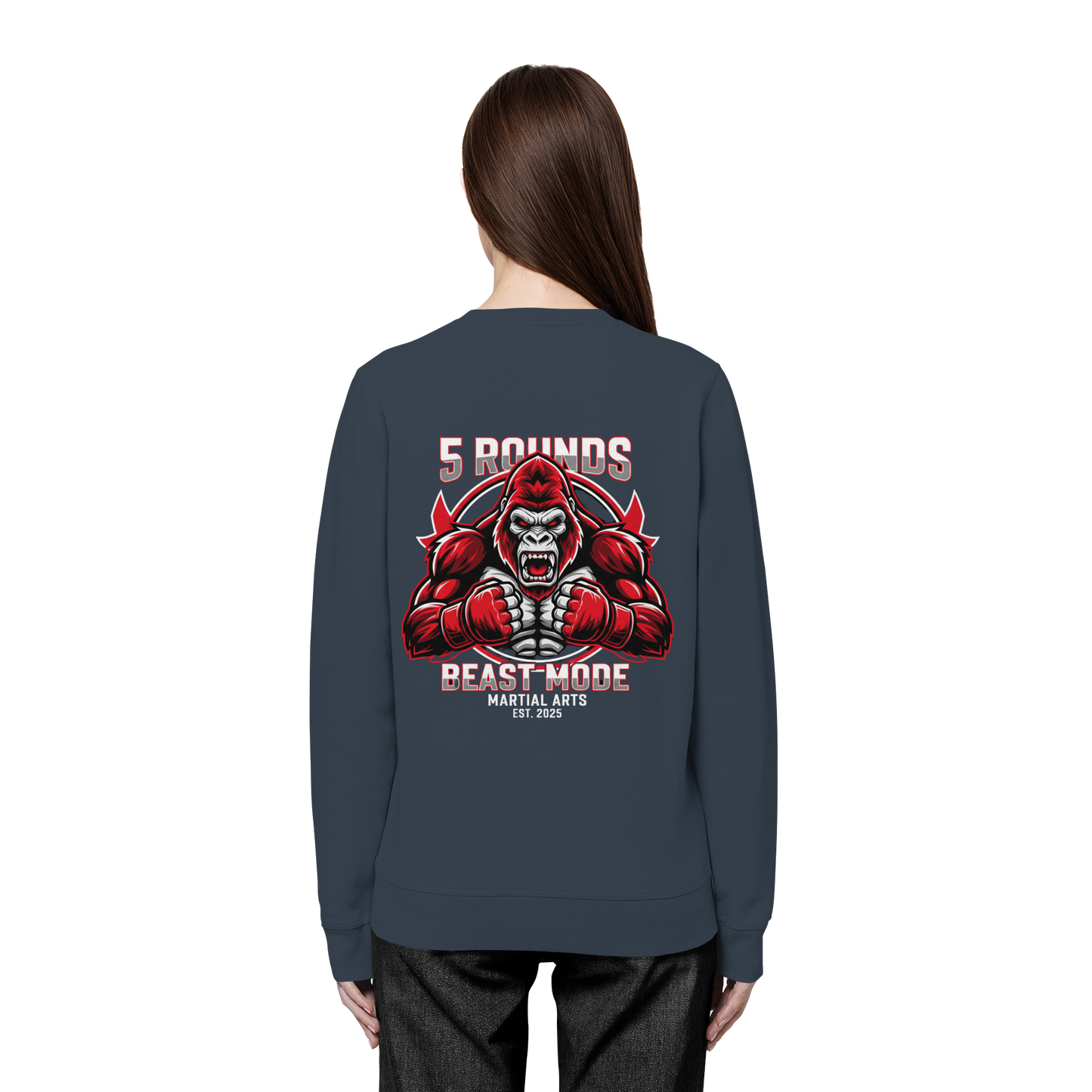 5 ROUNDS BEAST MODE Gorilla Motive Rot Weis Schwarz Farben Stick und DTF - Organic Basic Unisex Sweatshirt