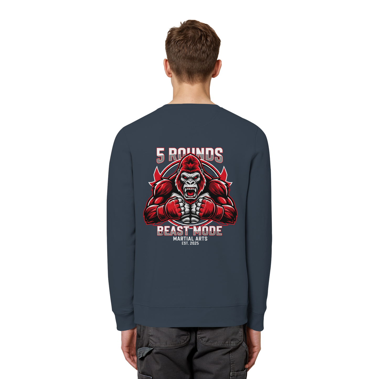 5 ROUNDS BEAST MODE Gorilla Motive Rot Weis Schwarz Farben Stick und DTF - Organic Basic Unisex Sweatshirt