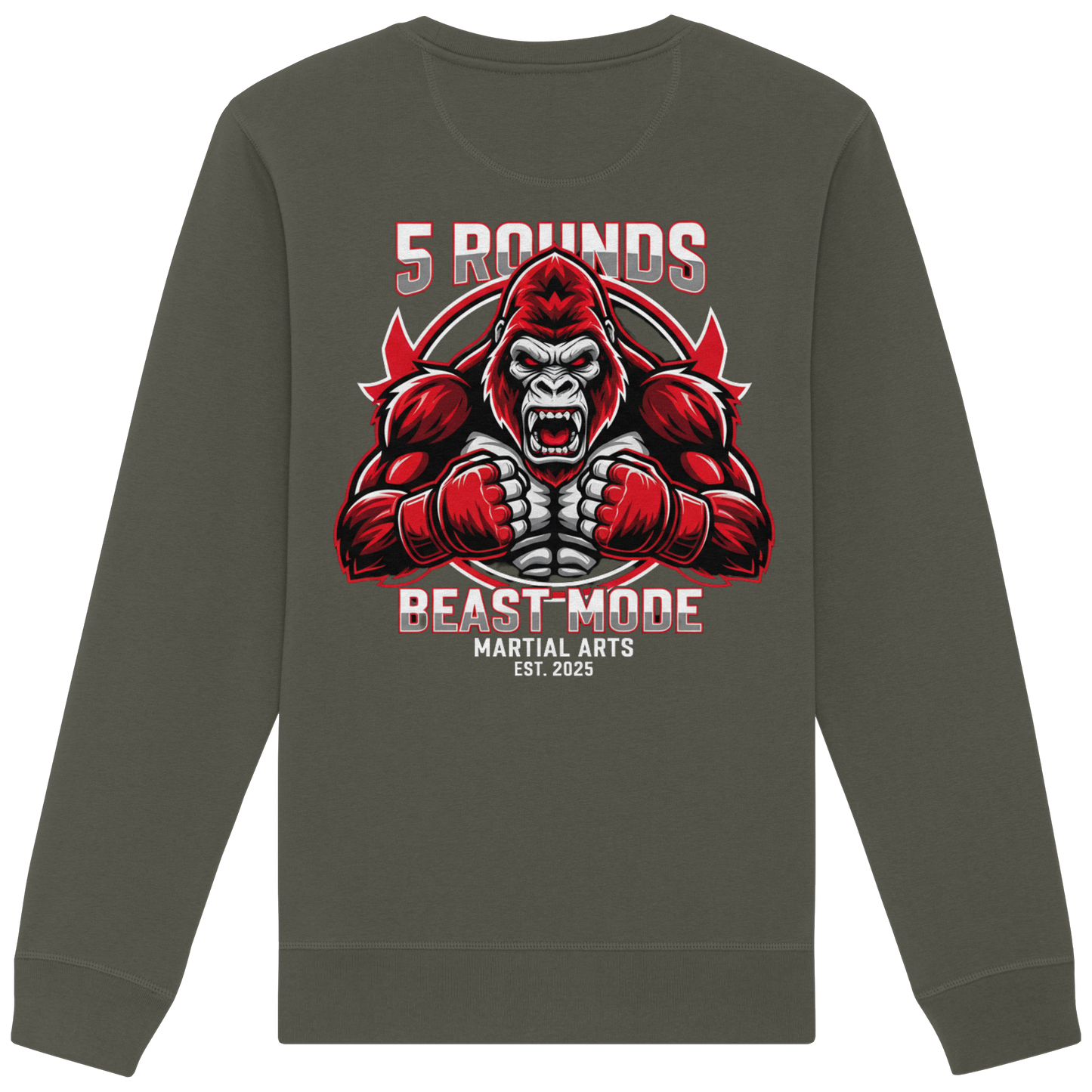 5 ROUNDS BEAST MODE Gorilla Motive Rot Weis Schwarz Farben Stick und DTF - Organic Basic Unisex Sweatshirt