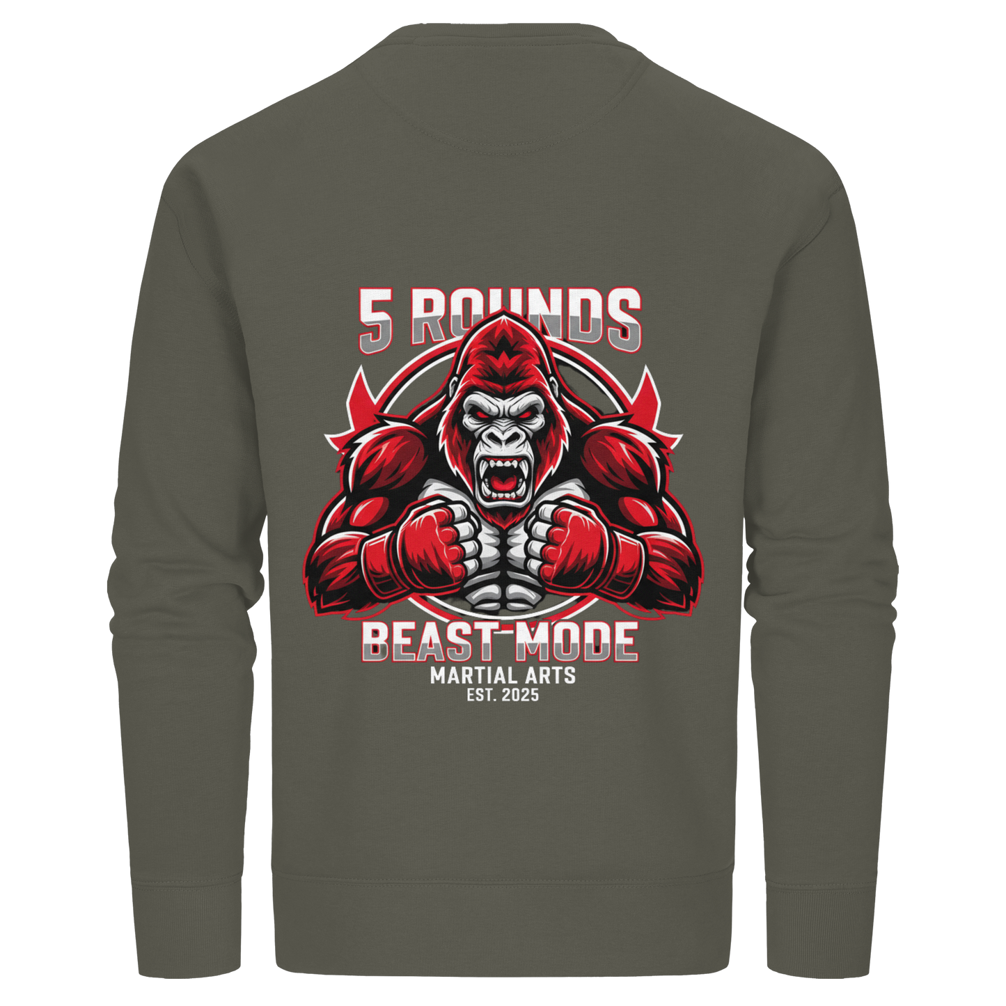 5 ROUNDS BEAST MODE Gorilla Motive Rot Weis Schwarz Farben Stick und DTF - Organic Basic Unisex Sweatshirt
