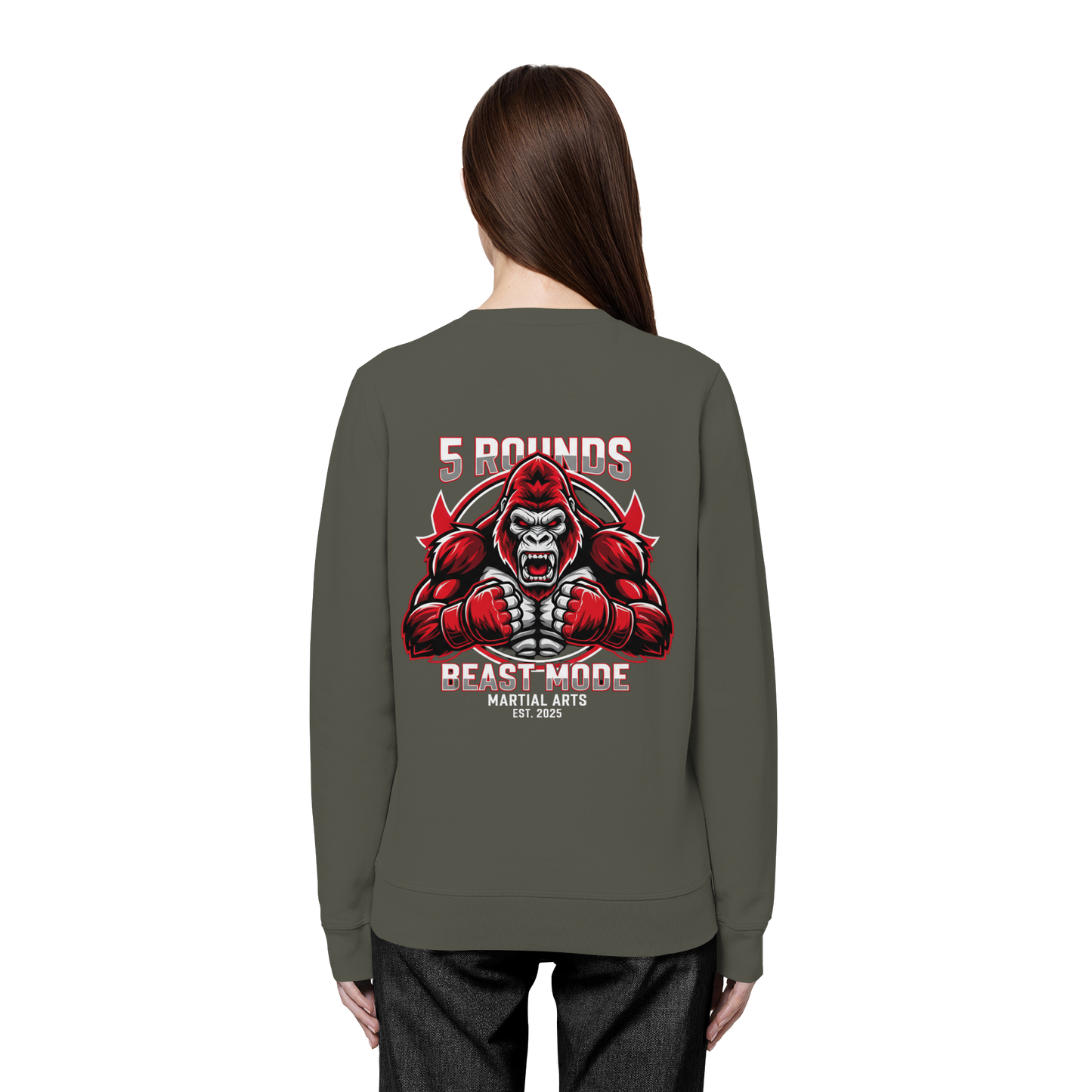 5 ROUNDS BEAST MODE Gorilla Motive Rot Weis Schwarz Farben Stick und DTF - Organic Basic Unisex Sweatshirt