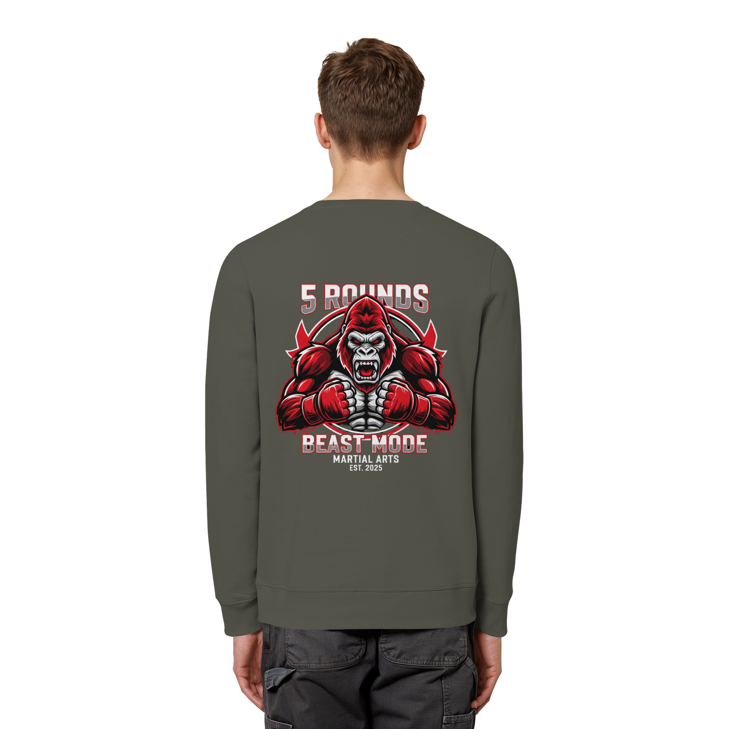 5 ROUNDS BEAST MODE Gorilla Motive Rot Weis Schwarz Farben Stick und DTF - Organic Basic Unisex Sweatshirt