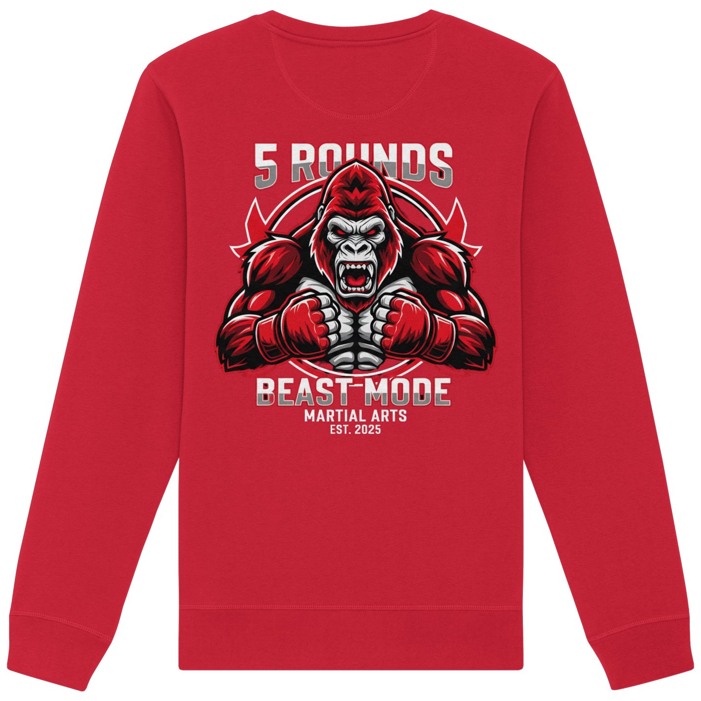 5 ROUNDS BEAST MODE Gorilla Motive Rot Weis Schwarz Farben Stick und DTF - Organic Basic Unisex Sweatshirt