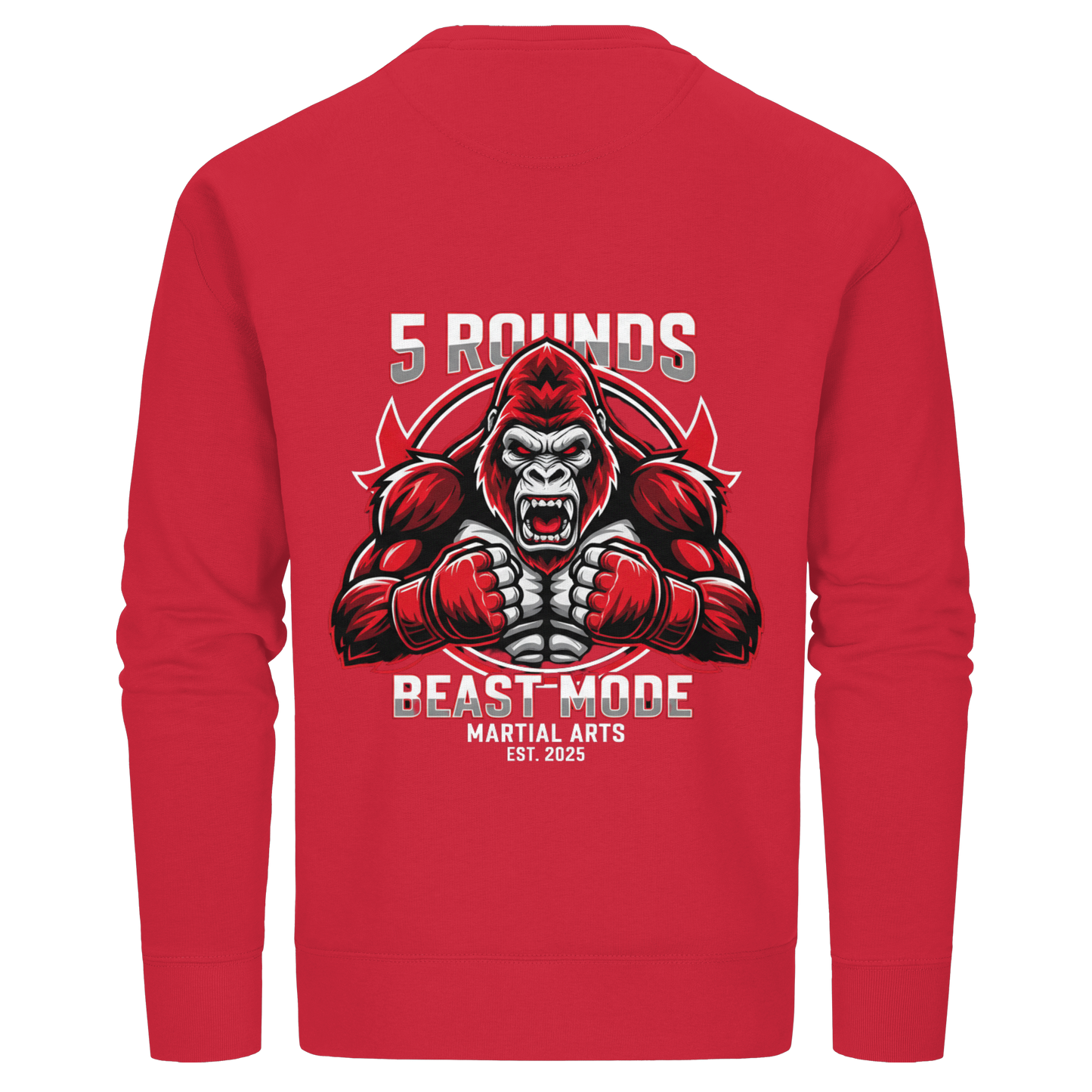 5 ROUNDS BEAST MODE Gorilla Motive Rot Weis Schwarz Farben Stick und DTF - Organic Basic Unisex Sweatshirt