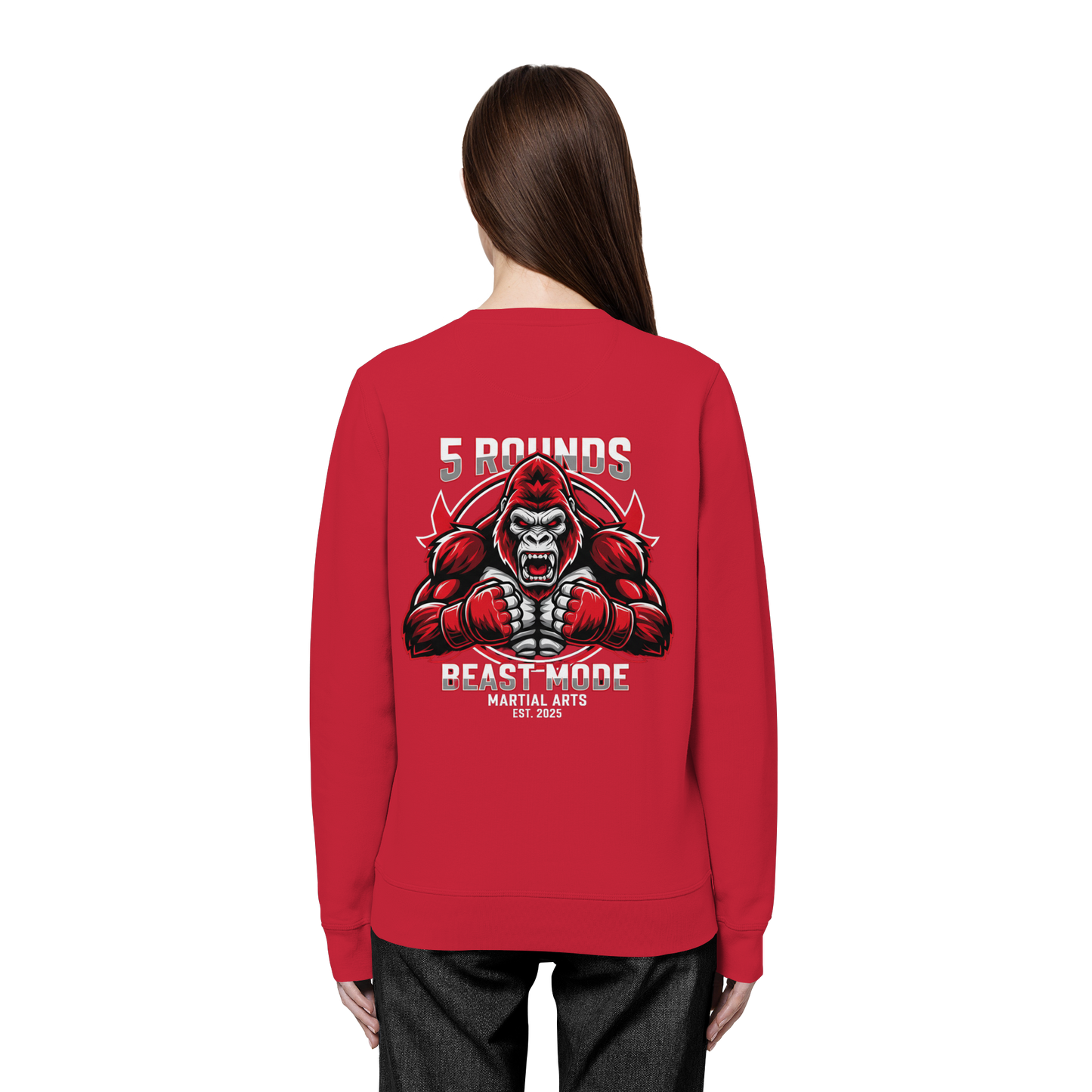 5 ROUNDS BEAST MODE Gorilla Motive Rot Weis Schwarz Farben Stick und DTF - Organic Basic Unisex Sweatshirt