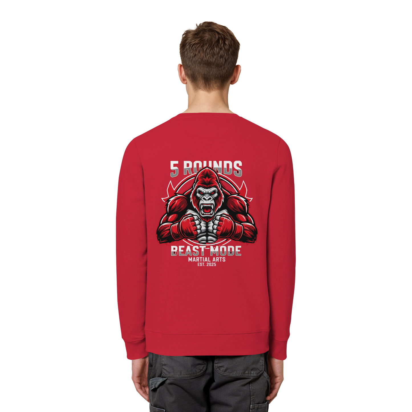5 ROUNDS BEAST MODE Gorilla Motive Rot Weis Schwarz Farben Stick und DTF - Organic Basic Unisex Sweatshirt