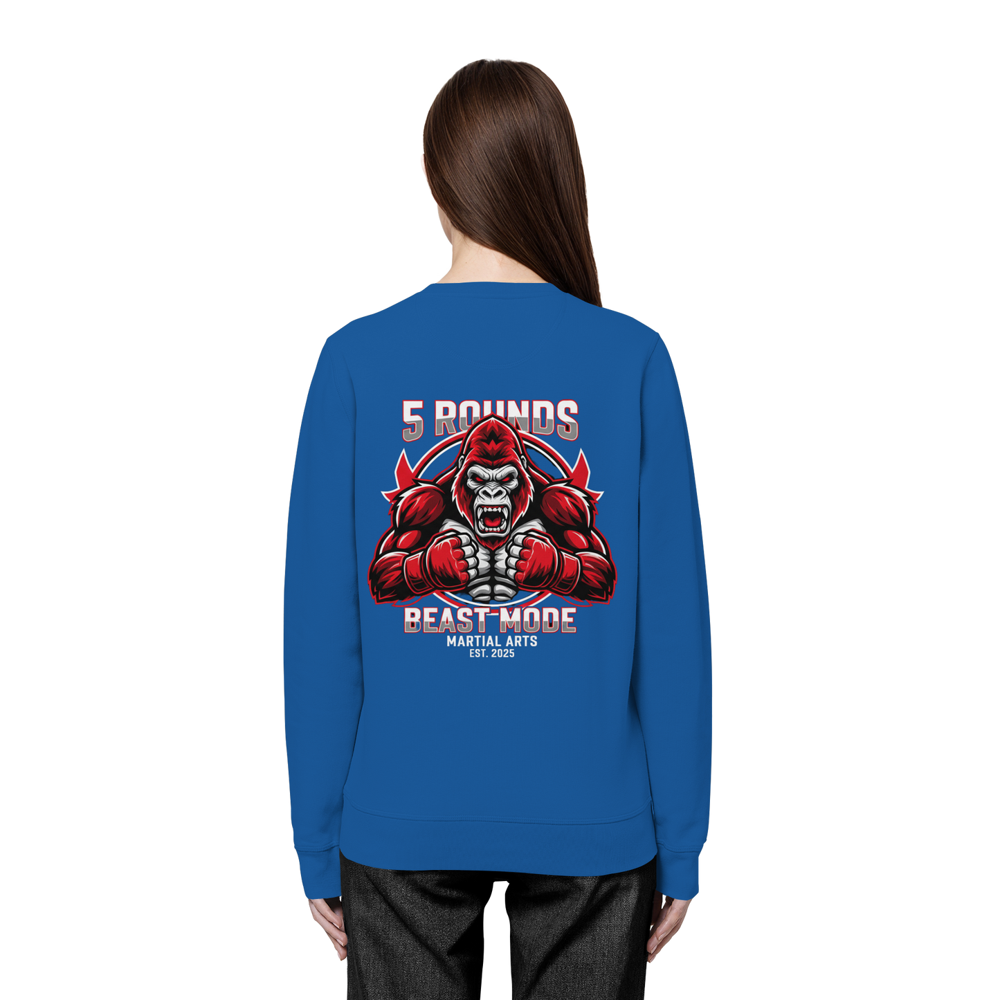5 ROUNDS BEAST MODE Gorilla Motive Rot Weis Schwarz Farben Stick und DTF - Organic Basic Unisex Sweatshirt