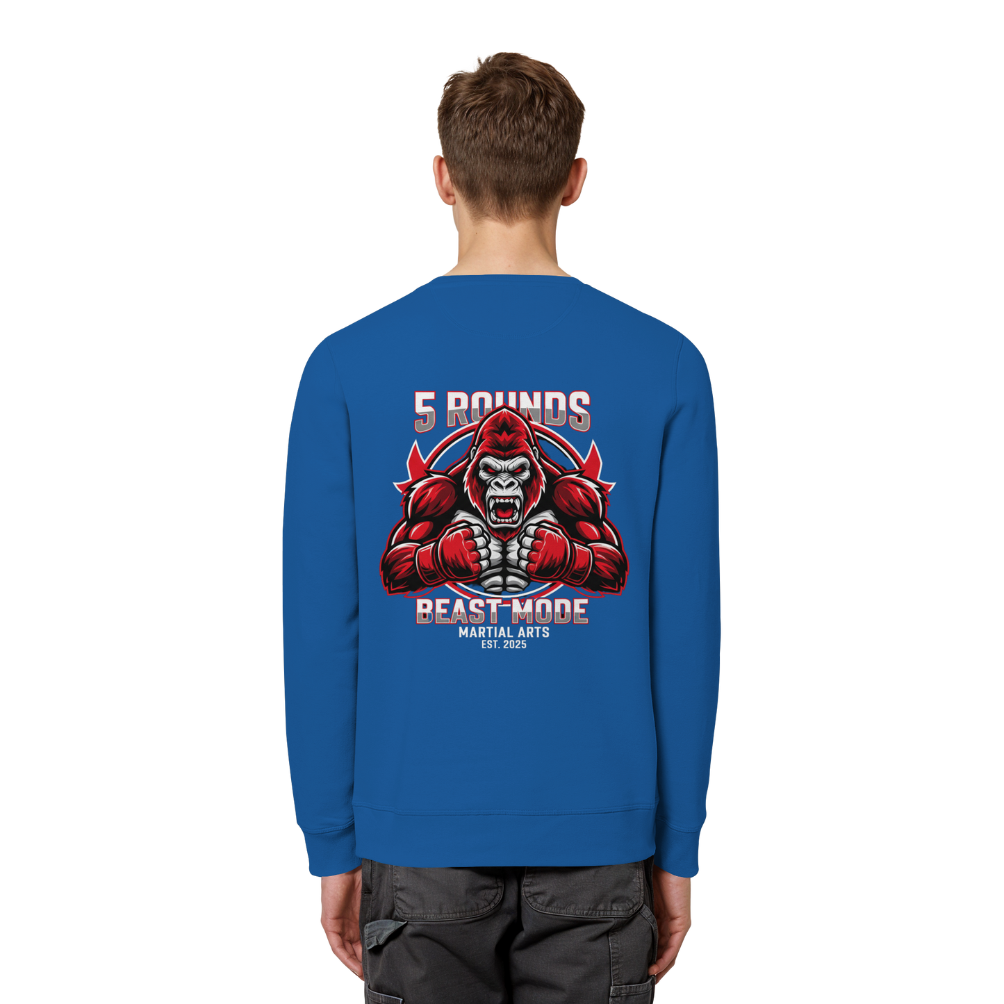 5 ROUNDS BEAST MODE Gorilla Motive Rot Weis Schwarz Farben Stick und DTF - Organic Basic Unisex Sweatshirt