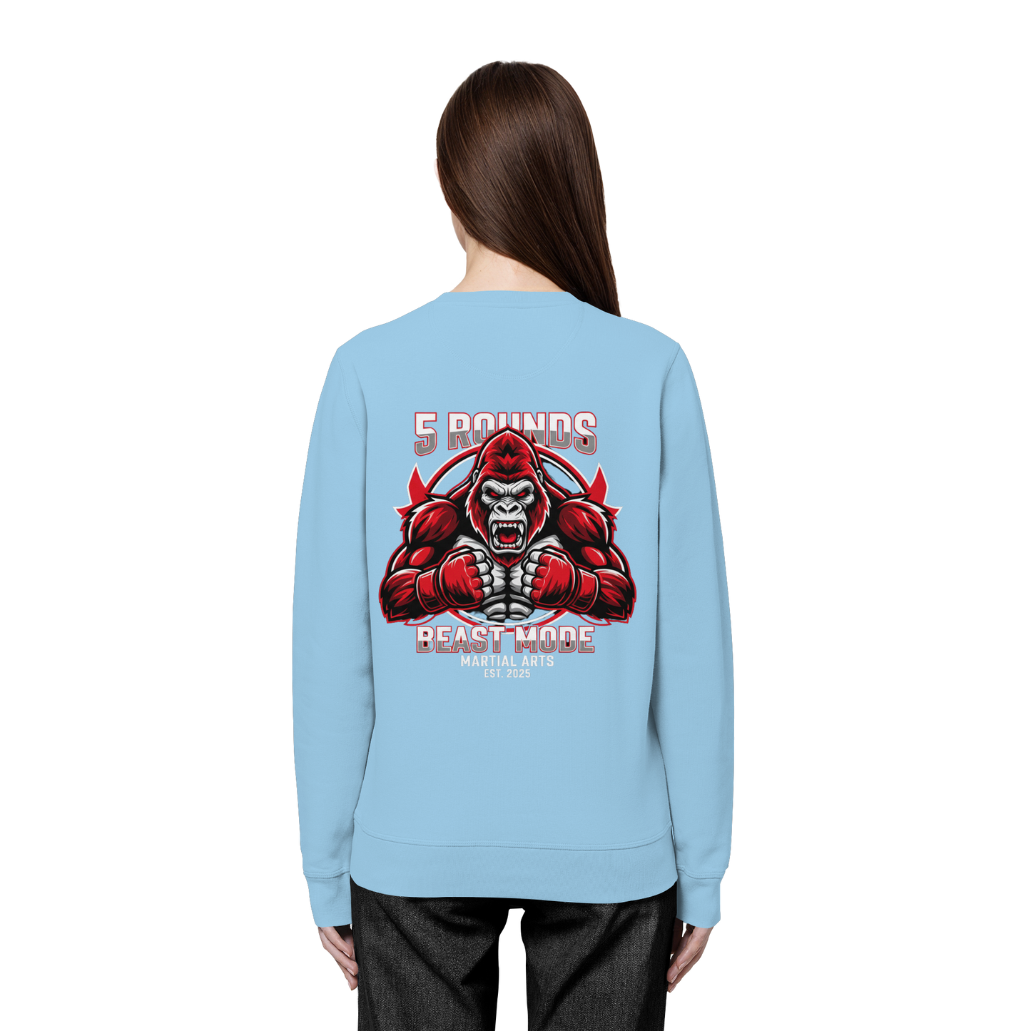 5 ROUNDS BEAST MODE Gorilla Motive Rot Weis Schwarz Farben Stick und DTF - Organic Basic Unisex Sweatshirt