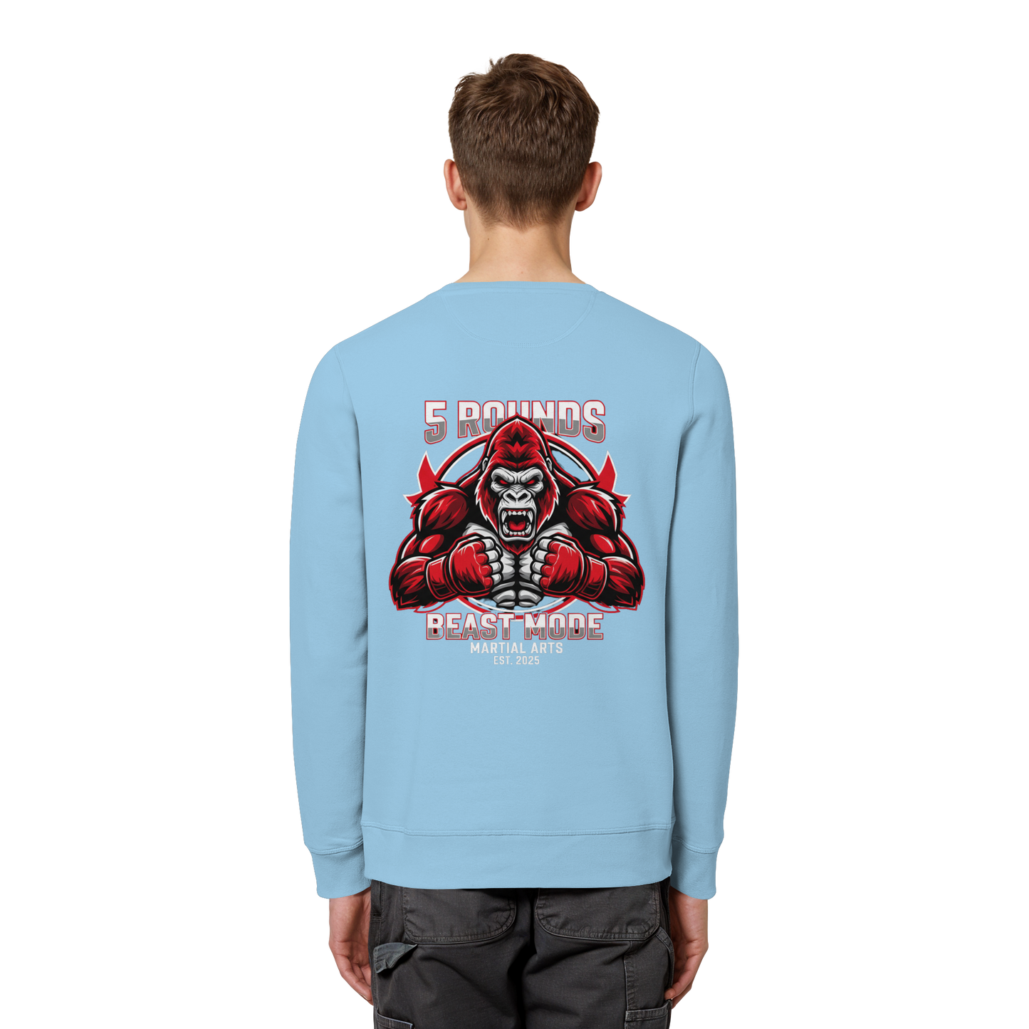 5 ROUNDS BEAST MODE Gorilla Motive Rot Weis Schwarz Farben Stick und DTF - Organic Basic Unisex Sweatshirt