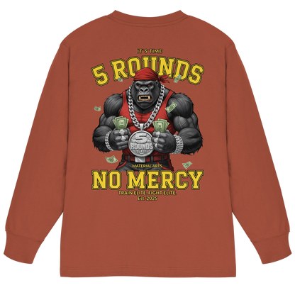 5 ROUNDS Vorne DTF hinten DTF Print 5 Rounds Fighter gorilla , macht chas money im Material Arts Kämpfen. - Organic Heavy Oversized Longsleeve T-Shirt