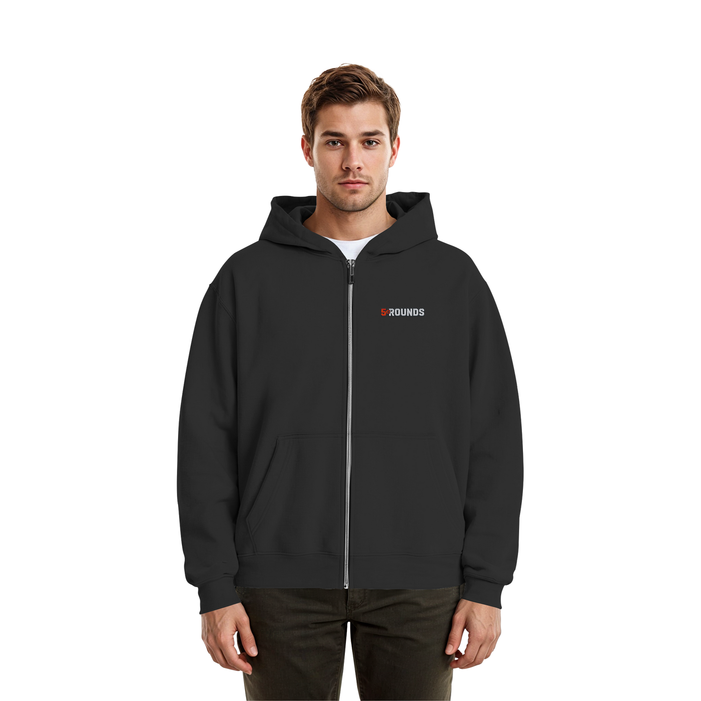 5 ROUNDS BEAST MODE Gorilla Motive Rot Weis Schwarz Farben Stick und DTF - Fluffy Boxcut Zipper