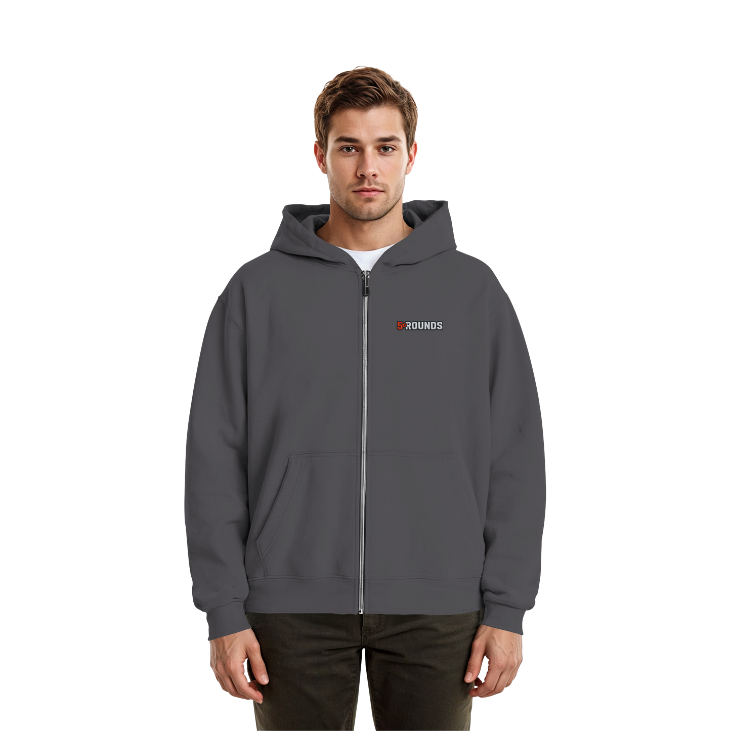 5 ROUNDS BEAST MODE Gorilla Motive Rot Weis Schwarz Farben Stick und DTF - Fluffy Boxcut Zipper