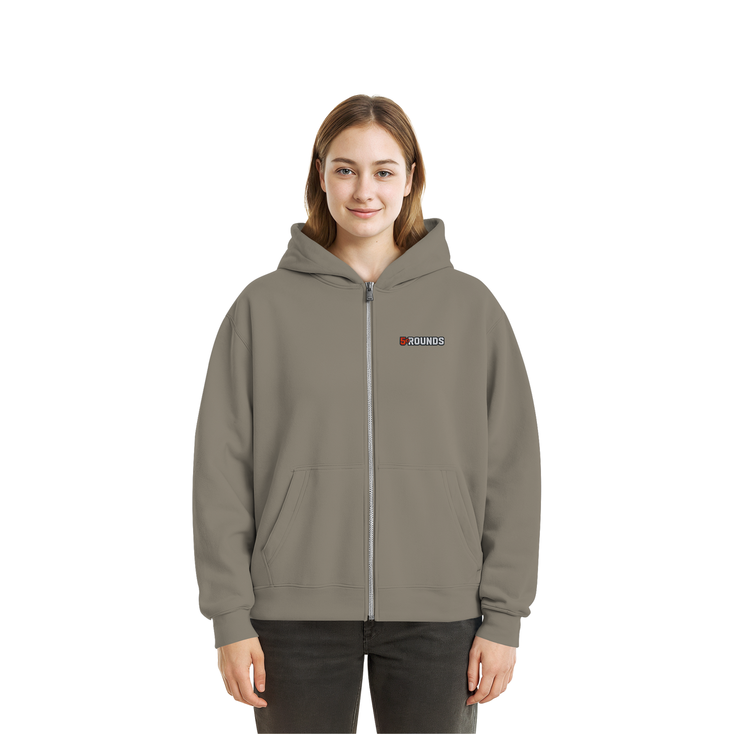 5 ROUNDS BEAST MODE Gorilla Motive Rot Weis Schwarz Farben Stick und DTF - Fluffy Boxcut Zipper