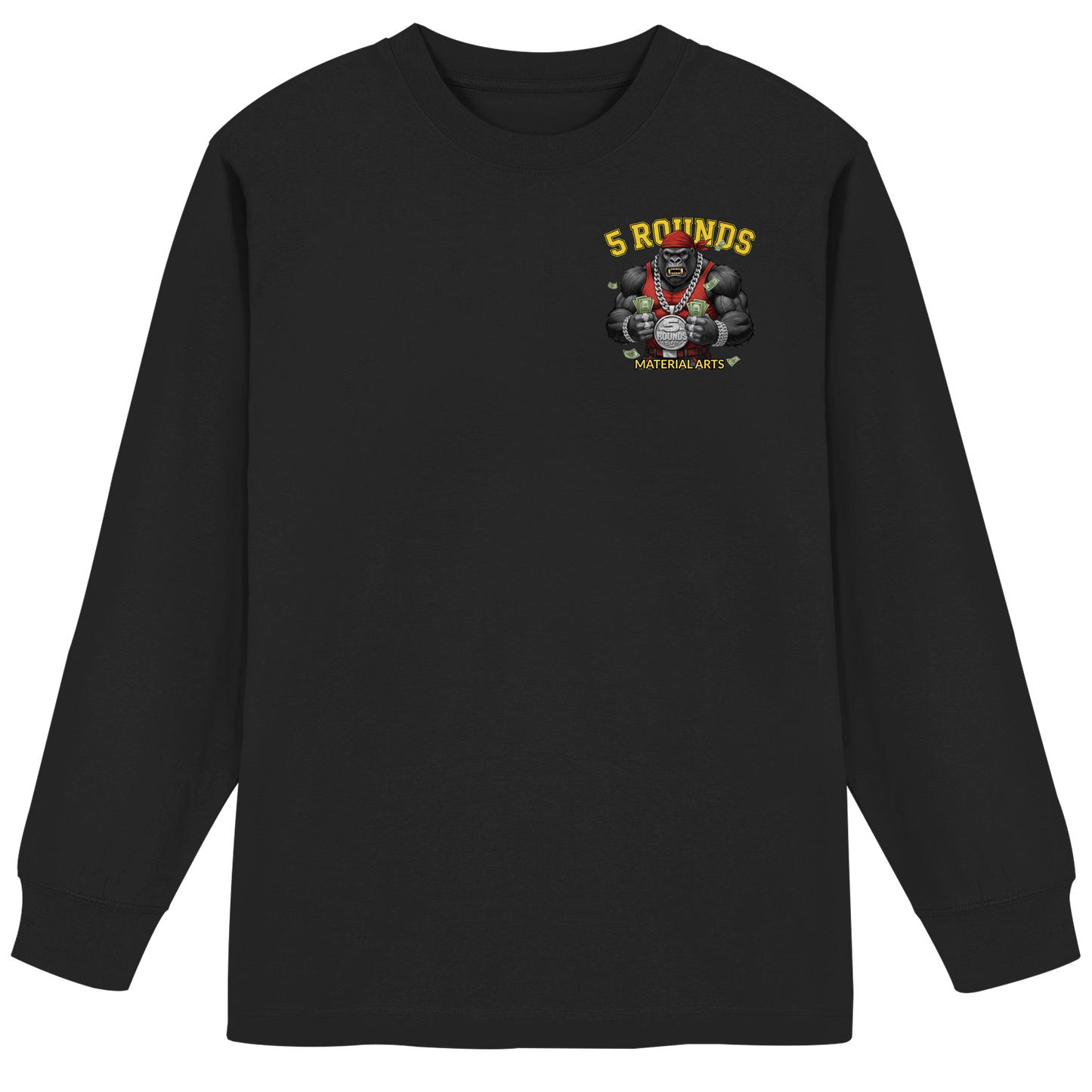 5 ROUNDS Vorne DTF hinten DTF Print 5 Rounds Fighter gorilla , macht chas money im Material Arts Kämpfen. - Organic Heavy Oversized Longsleeve T-Shirt