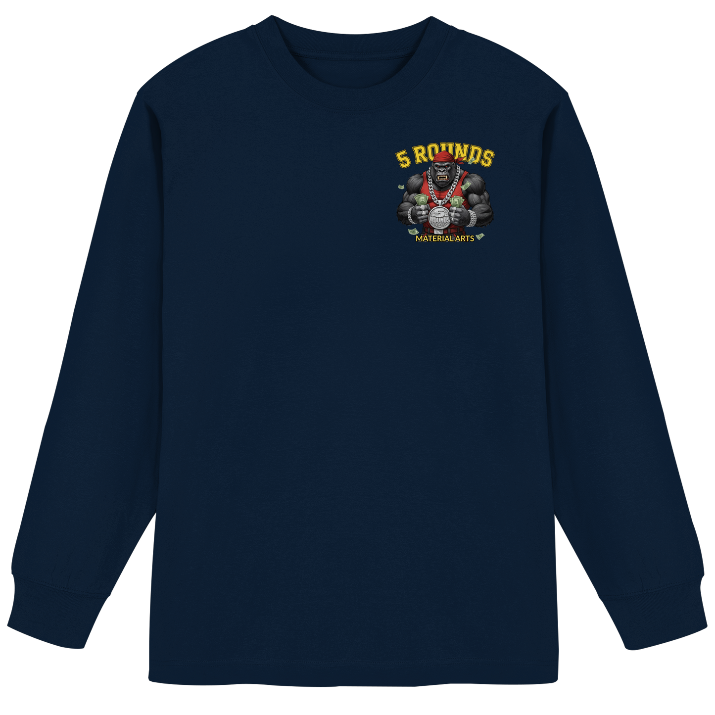 5 ROUNDS Vorne DTF hinten DTF Print 5 Rounds Fighter gorilla , macht chas money im Material Arts Kämpfen. - Organic Heavy Oversized Longsleeve T-Shirt