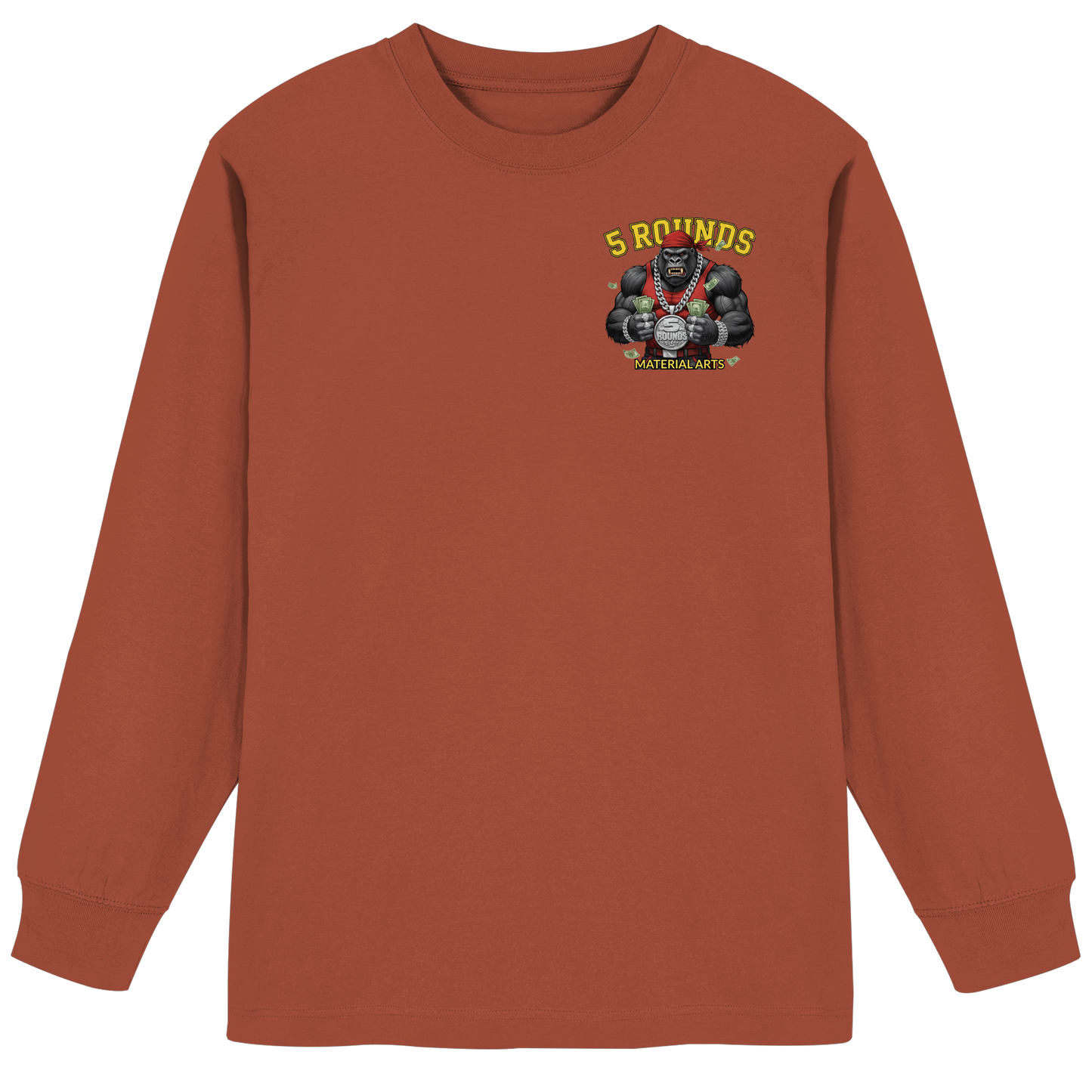 5 ROUNDS Vorne DTF hinten DTF Print 5 Rounds Fighter gorilla , macht chas money im Material Arts Kämpfen. - Organic Heavy Oversized Longsleeve T-Shirt
