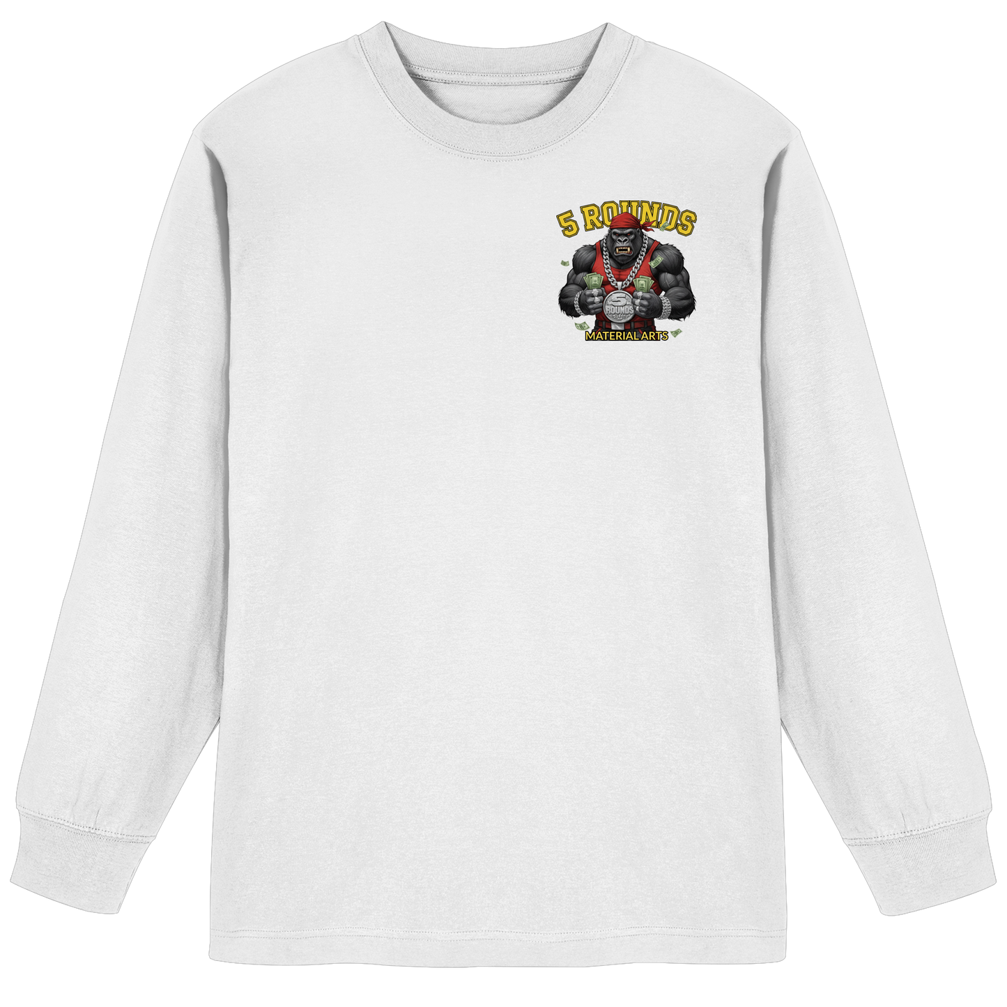 5 ROUNDS Vorne DTF hinten DTF Print 5 Rounds Fighter gorilla , macht chas money im Material Arts Kämpfen. - Organic Heavy Oversized Longsleeve T-Shirt