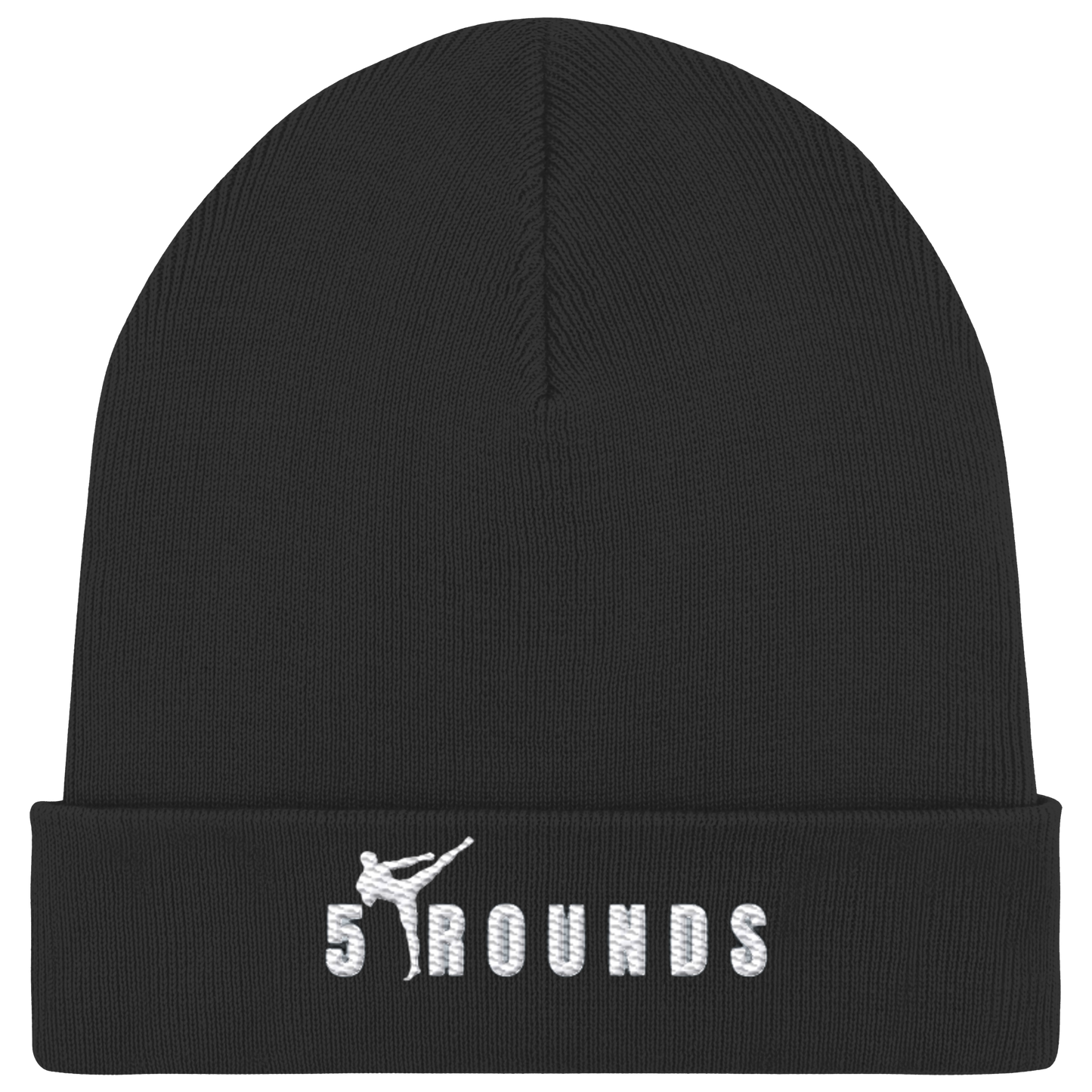 5 ROUNDS Logo Weis  - Organic Rib Beanie
