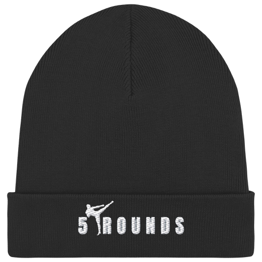 5 ROUNDS Logo Weis  - Organic Rib Beanie