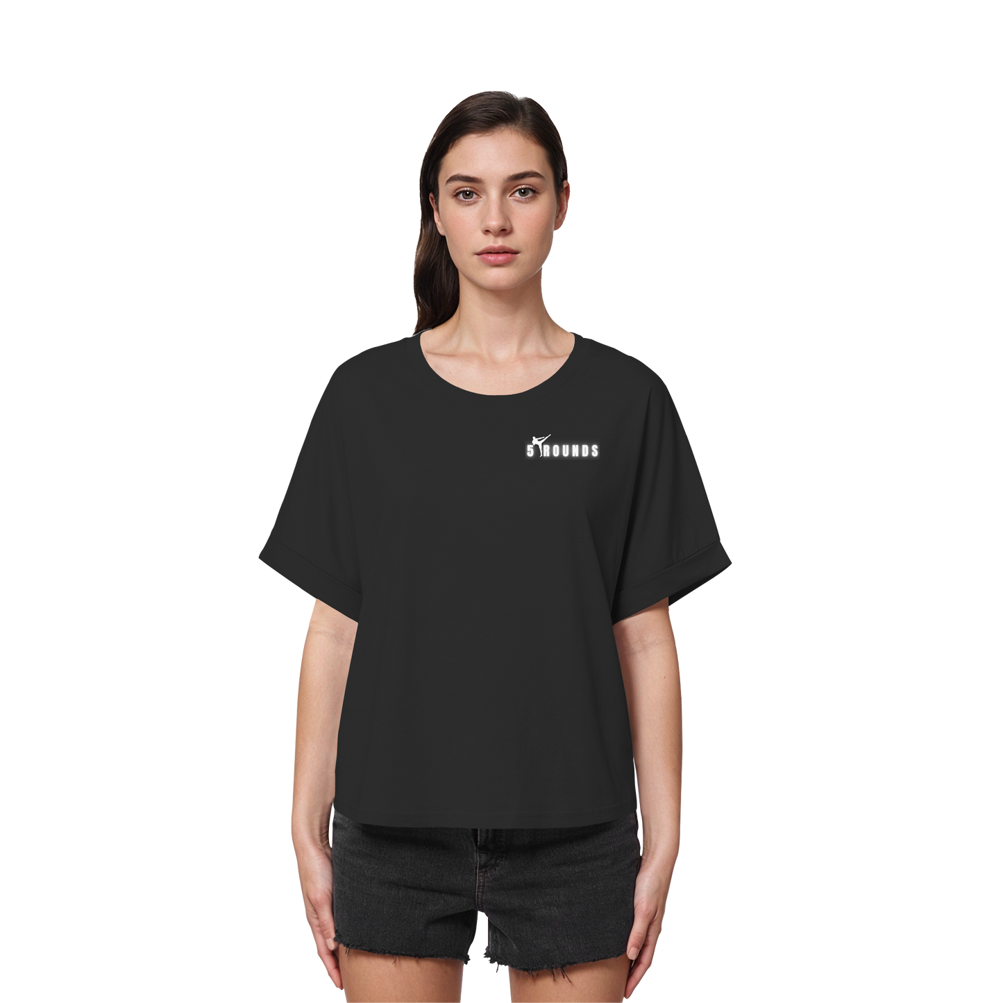 5 ROUNDS Womens Organic Rolled Sleeves T-Shirt – Premium Oversized Bio-Shirt