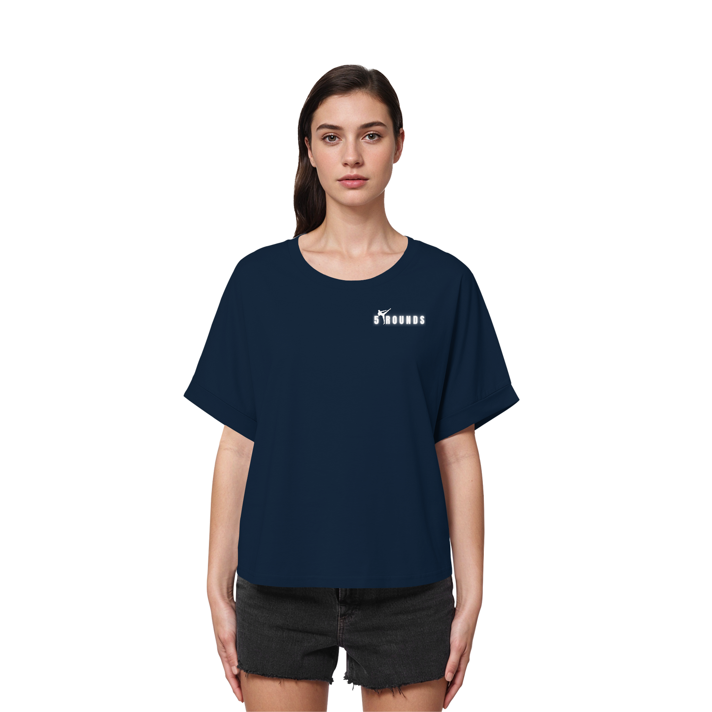 5 ROUNDS Womens Organic Rolled Sleeves T-Shirt – Premium Oversized Bio-Shirt